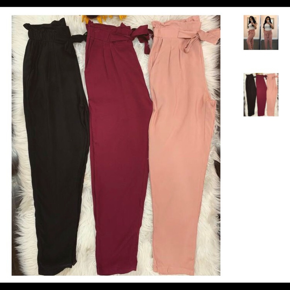 Paper bag tie waist pants